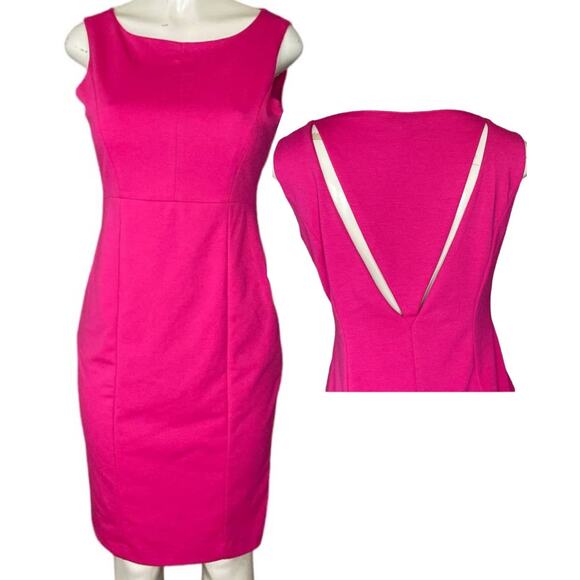 Banana Republic Sleeveless Sheath Dress Cutout Back Bright Pink Size 8P 8 NWT - Picture 1 of 11